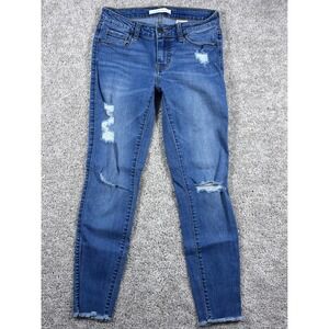 Eunina Kitty Low Rise‎ Skinny Crop Distressed Blue Jeans - Size 3